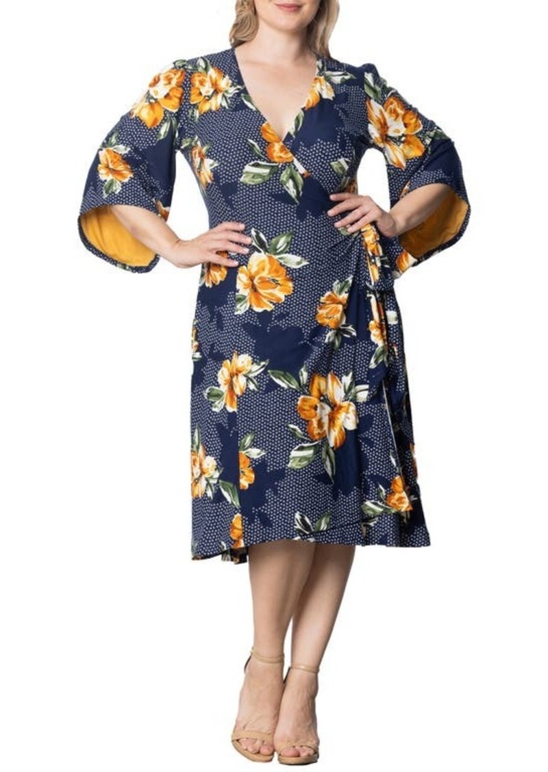 Kiyonna Gemini Floral Bell Sleeve Wrap Dress