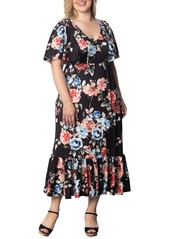 Kiyonna Madrid Floral Flutter Sleeve Maxi Dress