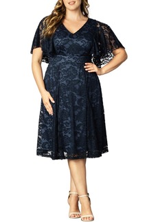 Kiyonna Plus Size Camille Lace Cocktail Dress - Twilight blue
