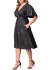 Kiyonna Plus Size Crystal Cove Cocktail Dress with Pockets - Silver starlight