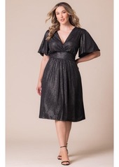 Kiyonna Plus Size Crystal Cove Cocktail Dress with Pockets - Silver starlight