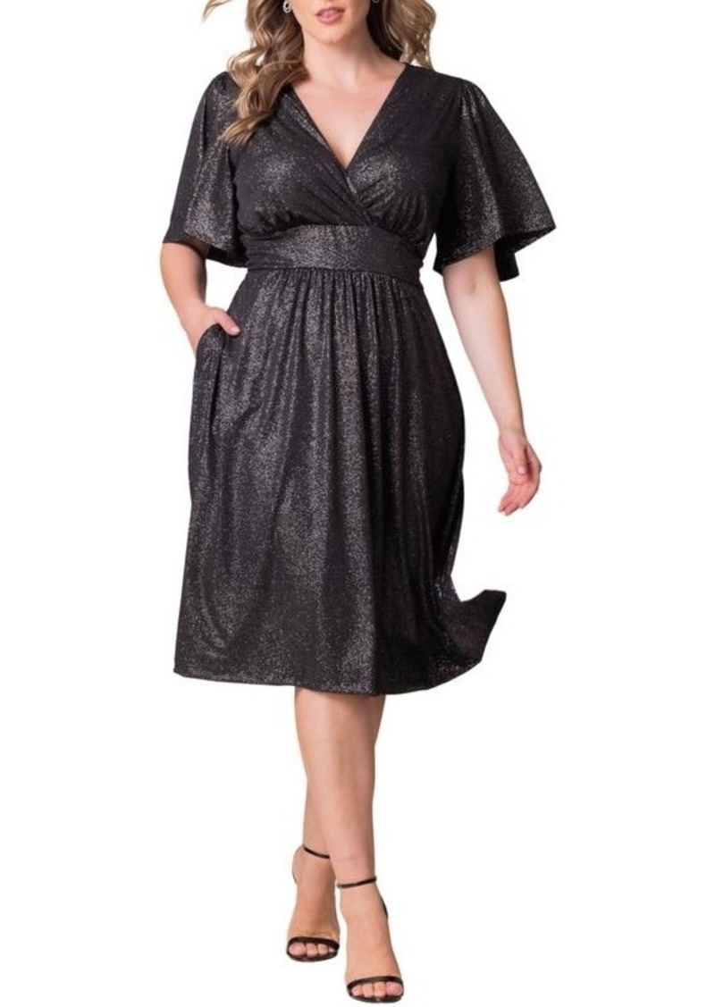 Kiyonna Plus Size Crystal Cove Cocktail Dress with Pockets - Silver starlight