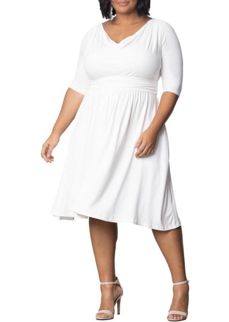 Kiyonna Plus Size Draped in Class Cowl Neck Dress - Ivory