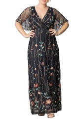 Kiyonna Women's Plus Size Embroidered Elegance Evening Gown - Midnight meadow