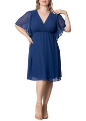 Kiyonna Plus Size Florence Flutter Sleeve Dress - Midnight peony print