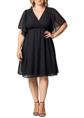 Kiyonna Plus Size Florence Flutter Sleeve Dress - Midnight peony print