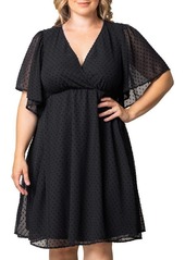 Kiyonna Plus Size Florence Flutter Sleeve Dress - Midnight peony print