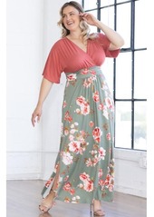 Kiyonna Plus Size Havana Color Block Maxi Dress - Harvest fest