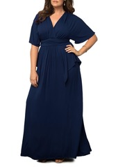 Kiyonna Plus Size Indie Flair Maxi Dress with Kimono Sleeves - Ivory