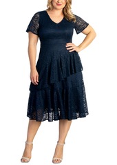 Kiyonna Plus Size Lace Affair Tiered Cocktail Dress - Navy