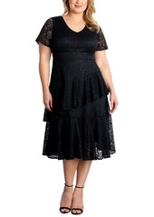 Kiyonna Plus Size Lace Affair Tiered Cocktail Dress - Navy