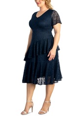 Kiyonna Plus Size Lace Affair Tiered Cocktail Dress - Navy