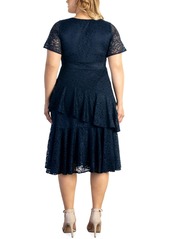 Kiyonna Plus Size Lace Affair Tiered Cocktail Dress - Navy