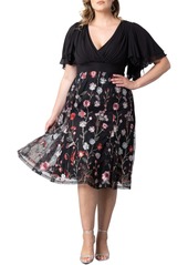 Kiyonna Plus Size Lillian Embroidered Mesh Midi Cocktail Dress - Dawn garden