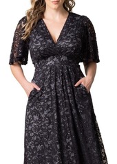 Kiyonna Plus Size Luminous Sequin Lace Evening Gown with Pockets - Onyx