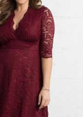 Kiyonna Plus Size Mademoiselle Lace Cocktail Dress with Sleeves - Burgundy