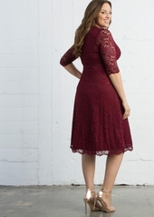 Kiyonna Plus Size Mademoiselle Lace Cocktail Dress with Sleeves - Burgundy