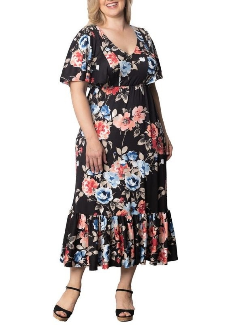 Kiyonna Plus Size Madrid Ruffled Dress - Midnight meadow