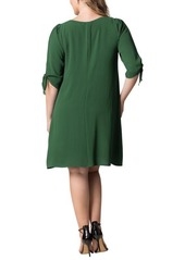 Kiyonna Plus Size Manhattan Shift Dress with Tie Sleeves - Black noir