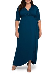 Kiyonna Plus Size Meadow Dream Maxi Wrap Dress - Nocturnal navy