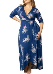 Kiyonna Plus Size Meadow Dream Maxi Wrap Dress - Nocturnal navy