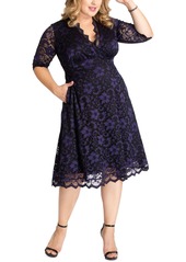 Kiyonna Plus Size Mon Cherie Floral Lace Cocktail Dress - Violet