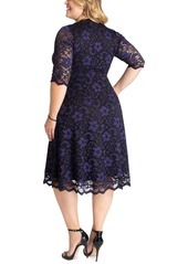 Kiyonna Plus Size Mon Cherie Floral Lace Cocktail Dress - Violet