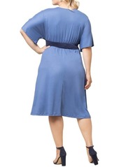 Kiyonna Plus Size Paige Color Block Midi Dress - Blue moon