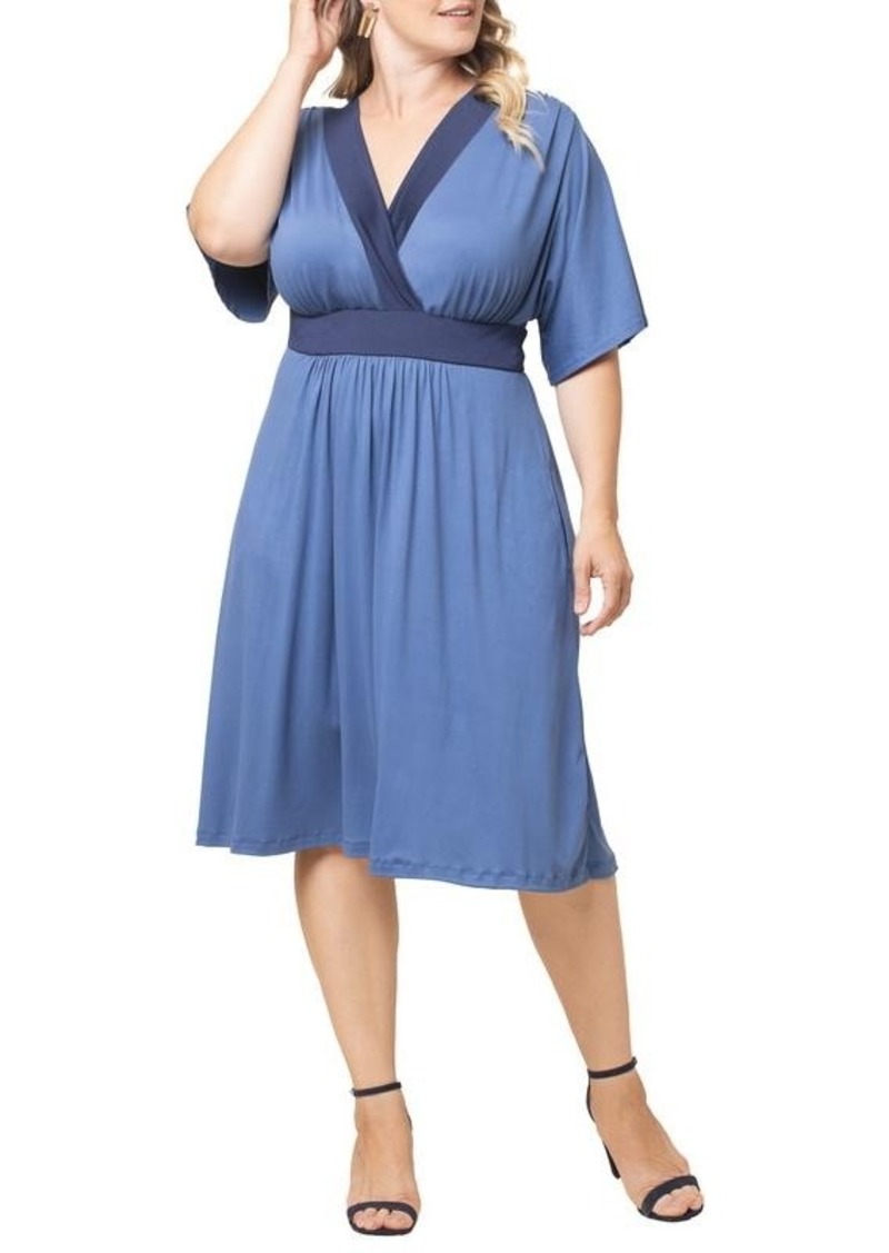 Kiyonna Plus Size Paige Color Block Midi Dress - Blue moon