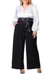 Kiyonna Plus Size Refined Satin Wide Leg Jumpsuit - Black