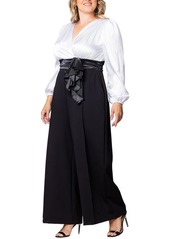 Kiyonna Plus Size Refined Satin Wide Leg Jumpsuit - Black