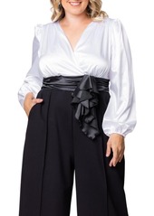 Kiyonna Plus Size Refined Satin Wide Leg Jumpsuit - Black