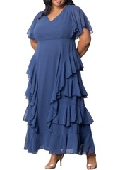 Kiyonna Plus Size Tour de Flounce Evening Gown - Lilac floral print