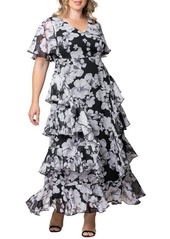 Kiyonna Plus Size Tour de Flounce Evening Gown - Lilac floral print