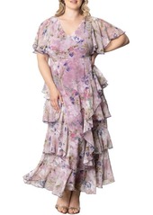 Kiyonna Plus Size Tour de Flounce Evening Gown - Lilac floral print