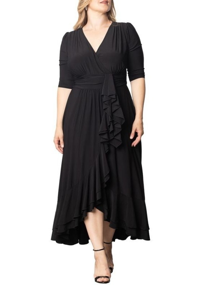 Kiyonna Plus Size Veronica Ruffled Evening Gown - Onyx