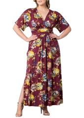 Kiyonna Plus Size Vienna Kimono Sleeve Long Maxi Dress - Teal floral print