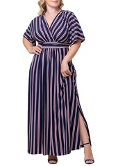 Kiyonna Plus Size Vienna Kimono Sleeve Long Maxi Dress - Teal floral print