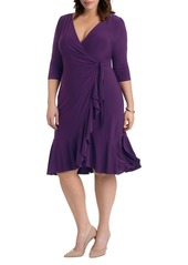 Kiyonna Plus Size Whimsy Ruffled Midi Wrap Dress - Plum passion