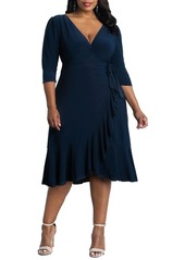 Kiyonna Plus Size Whimsy Ruffled Midi Wrap Dress - Plum passion