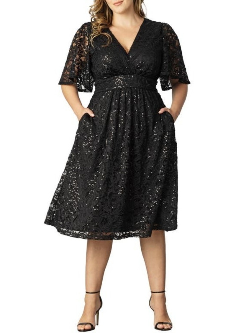 Kiyonna Starry Sequin Lace Fit & Flare Cocktail Dress