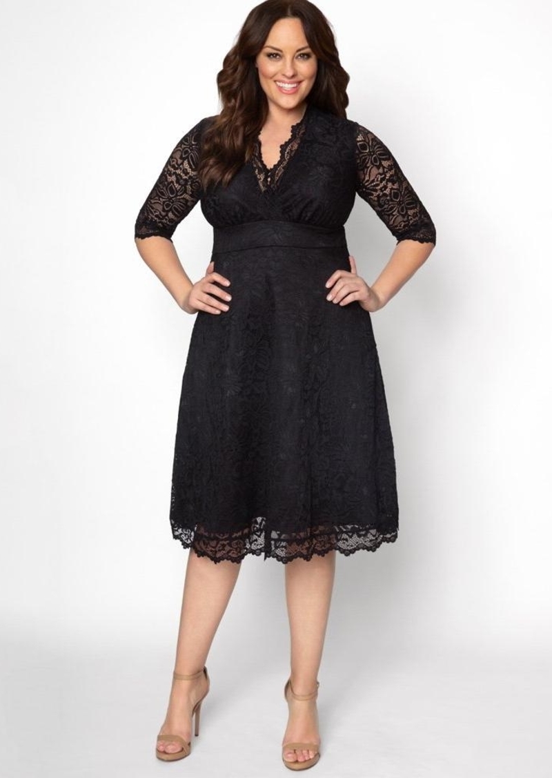 Kiyonna Plus Size Mademoiselle Lace Cocktail Dress with Sleeves - Black 1