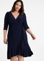 Kiyonna Plus Size Whimsy Ruffled Midi Wrap Dress - Plum passion