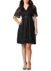 Kiyonna Women's Starry Sequin Lace V-Neck Cocktail Dress with Pockets - Teal topaz