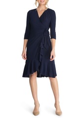 Kiyonna Women's Whimsy Ruffled Knee Length Wrap Dress - Black noir