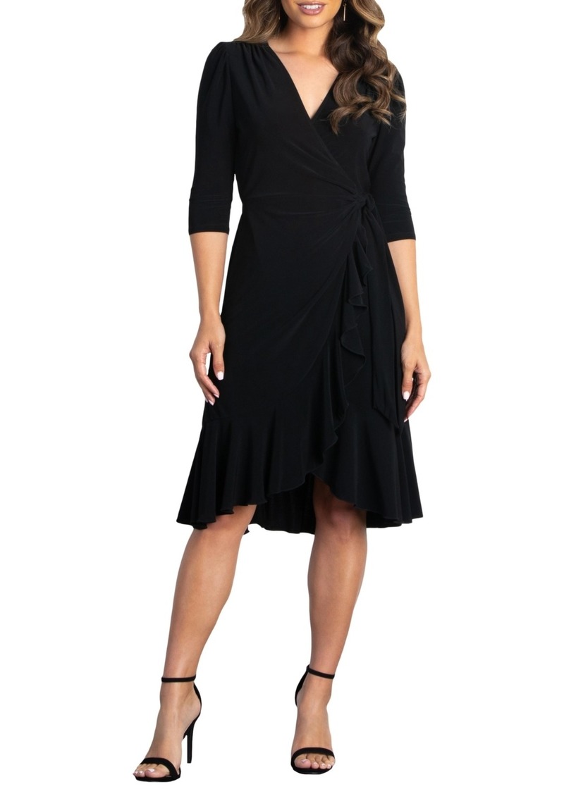 Kiyonna Women's Whimsy Ruffled Knee Length Wrap Dress - Black noir