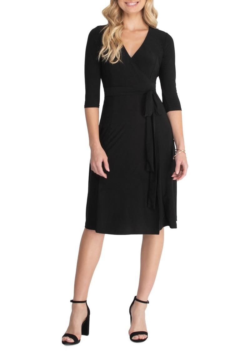 Kiyonna Women's Essential Wrap Dress with 3/4 Sleeves - Black noir