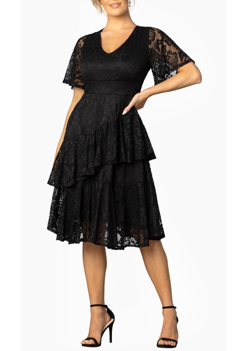 Kiyonna Women's Lace Affair Tiered Cocktail Dress - Onyx