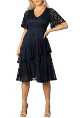 Kiyonna Women's Lace Affair Tiered Cocktail Dress - Navy blue