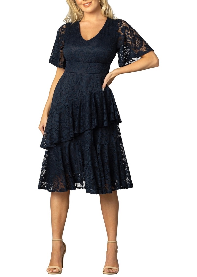 Kiyonna Women's Lace Affair Tiered Cocktail Dress - Navy blue